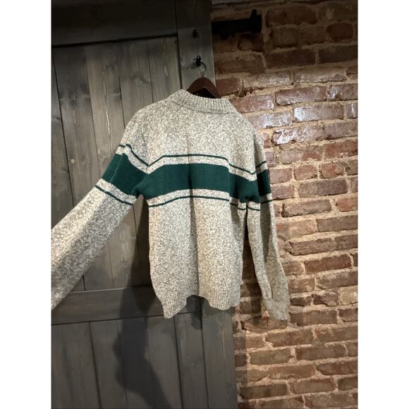 Peconic Bay Traders Fisherman Sweater Mens M Wool Birds Eye Beige Green Stripe - Picture 5 of 11